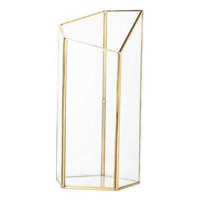 Nordic retro style golden copper strip glass geometric vase flower arrangement desktop decoration tidal ornaments