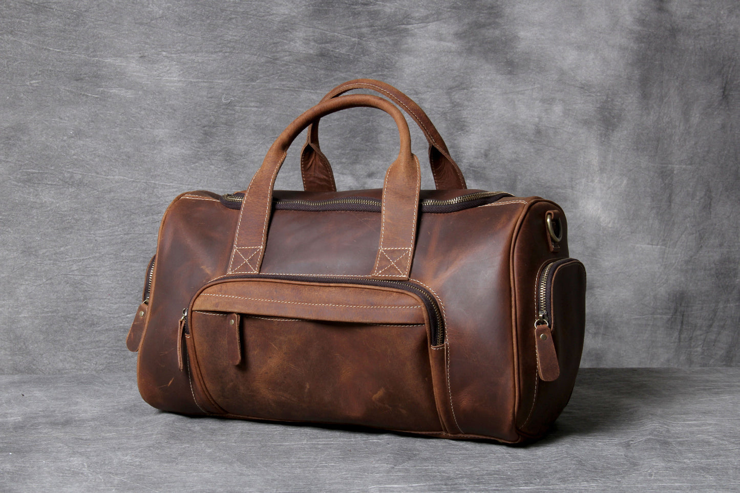 Leather Big Travel Bag Men'S And Women'S European And American Retro Hand Luggage Bag