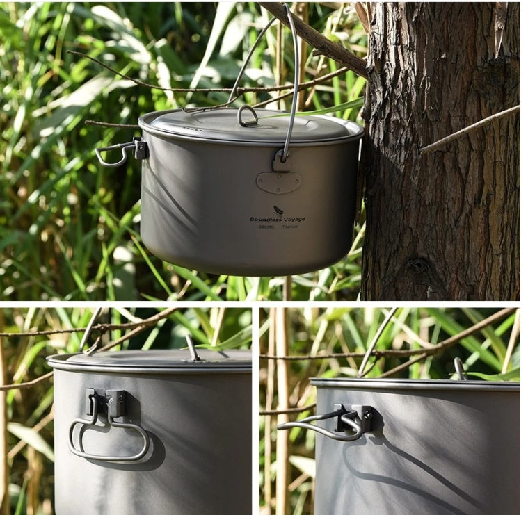 Pure Titanium Hanging Pot Cooking Rice Soup Pot Healthy Light Outdoor Titanium Pot