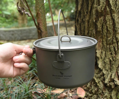 Pure Titanium Hanging Pot Cooking Rice Soup Pot Healthy Light Outdoor Titanium Pot