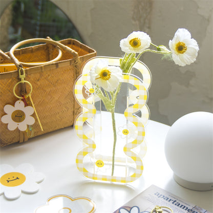 Acrylic Plaid Daisy Sun Flower Vase