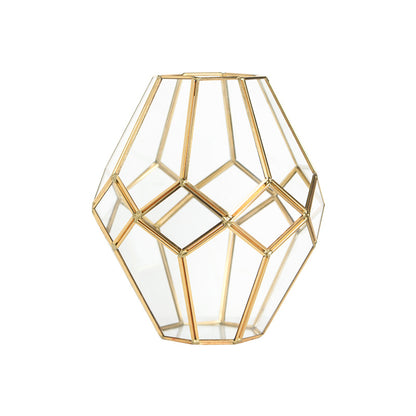 Nordic retro style golden copper strip glass geometric vase flower arrangement desktop decoration tidal ornaments