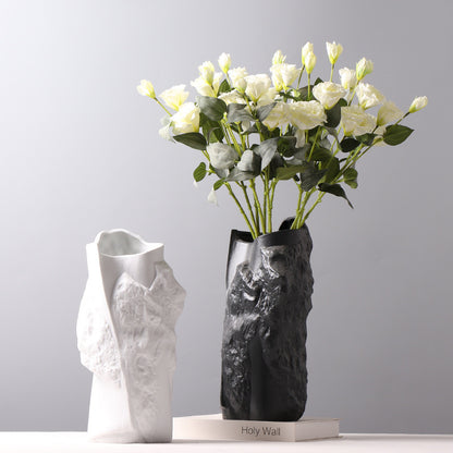 Creative And Simple Flower Arrangement Vase Stone Broken Carving Style Ornaments