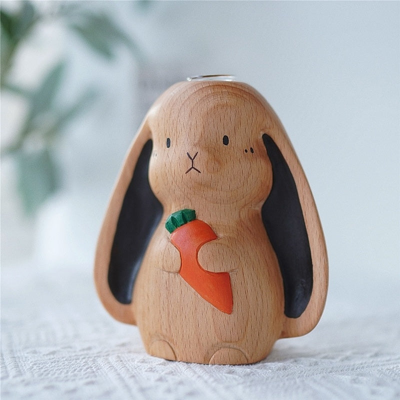 Japanese Cute Little Rabbit Living Room Solid Wood Dried Flower Vase Ornaments