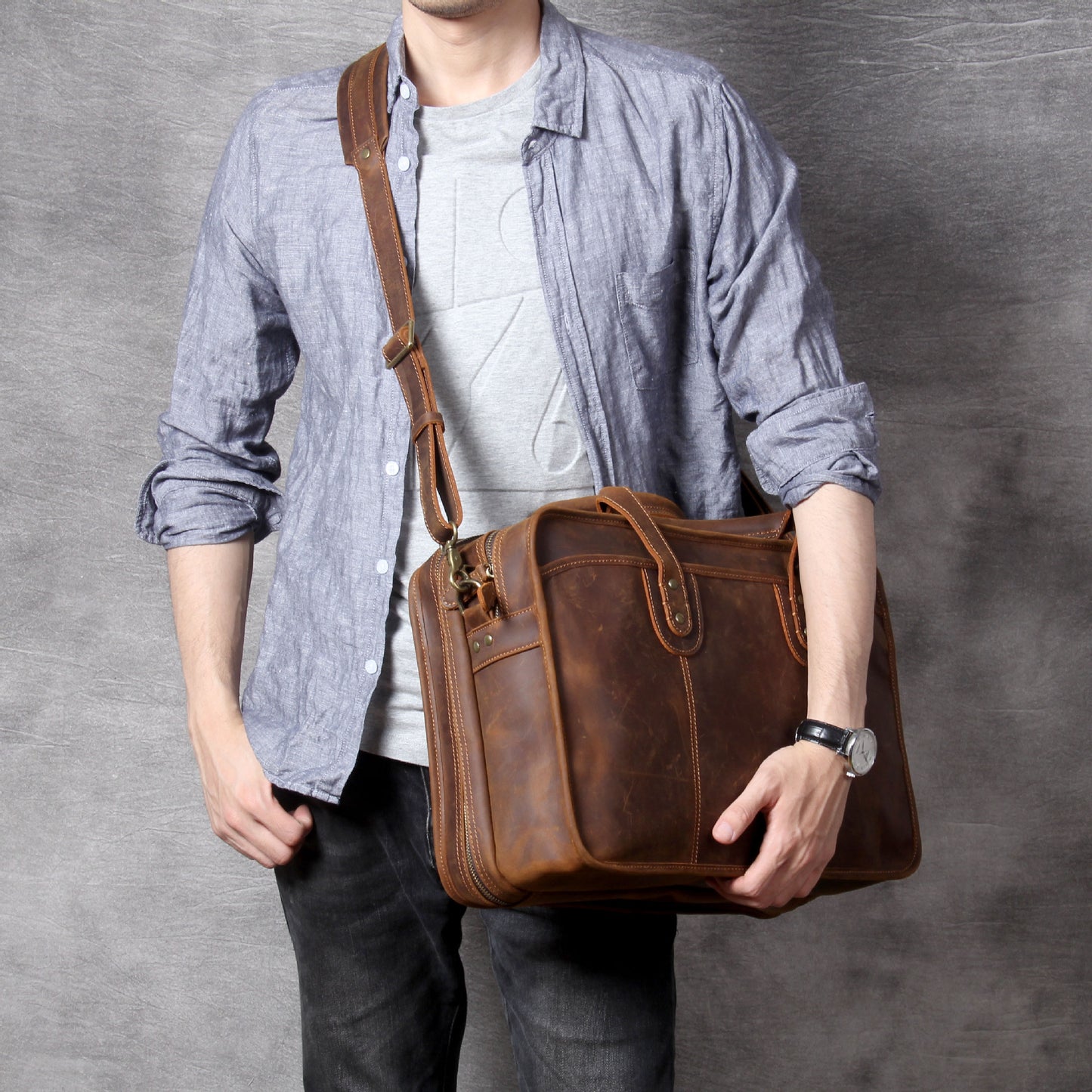 Men's Handmade Leather Laptop Bag Luggage